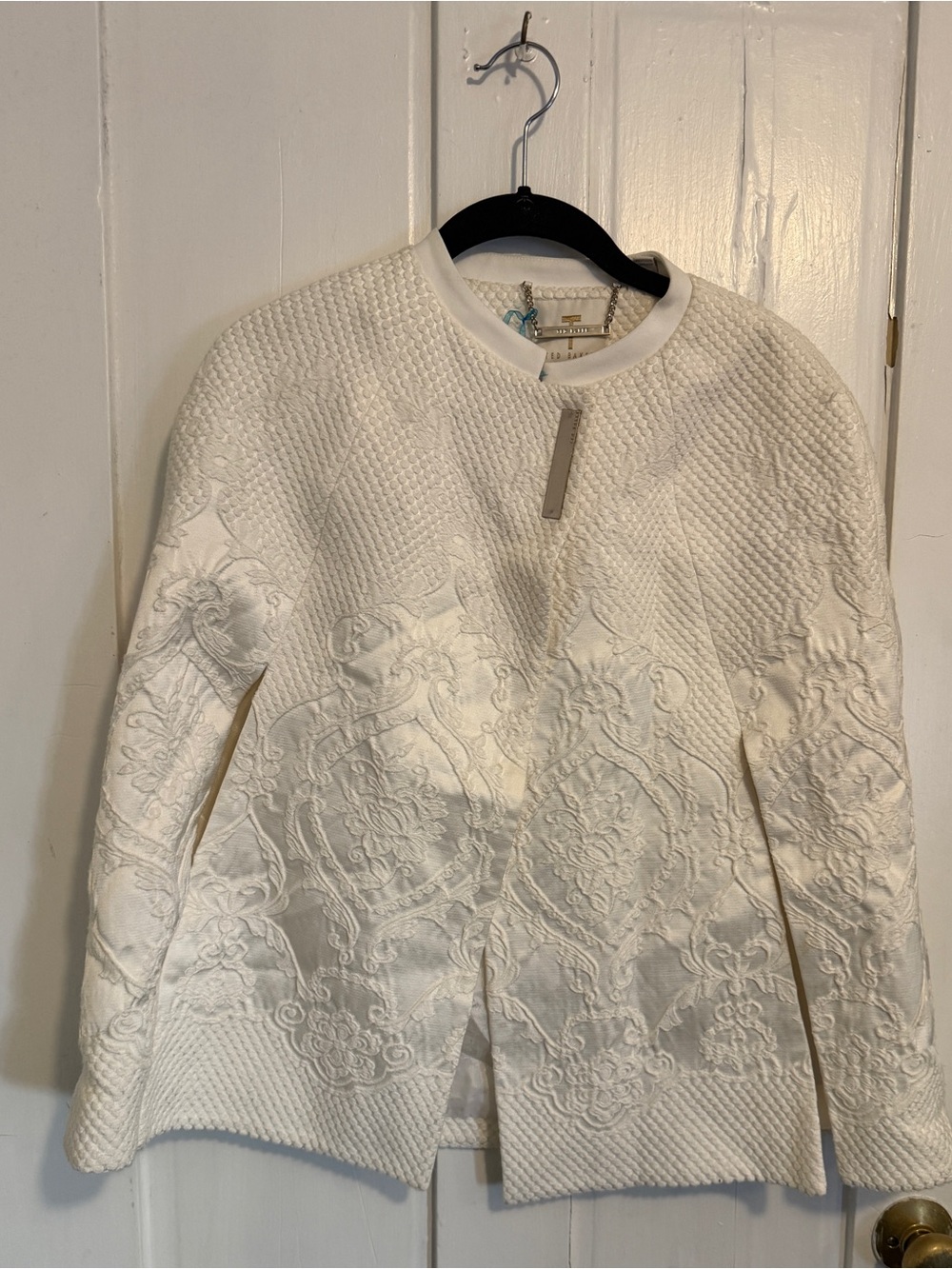 Ted Baker Textured Embroidered White Jacket/cape